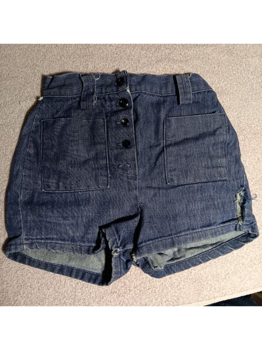 10 20W Vintage Girls Hippy Shorts 1970's High-Waisted Indigo Denim Buttonfly